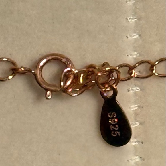 NWOT 925 Sterling Silver Double Circle CZ Necklace 8” Rose Gold Interlocking - Picture 5 of 14